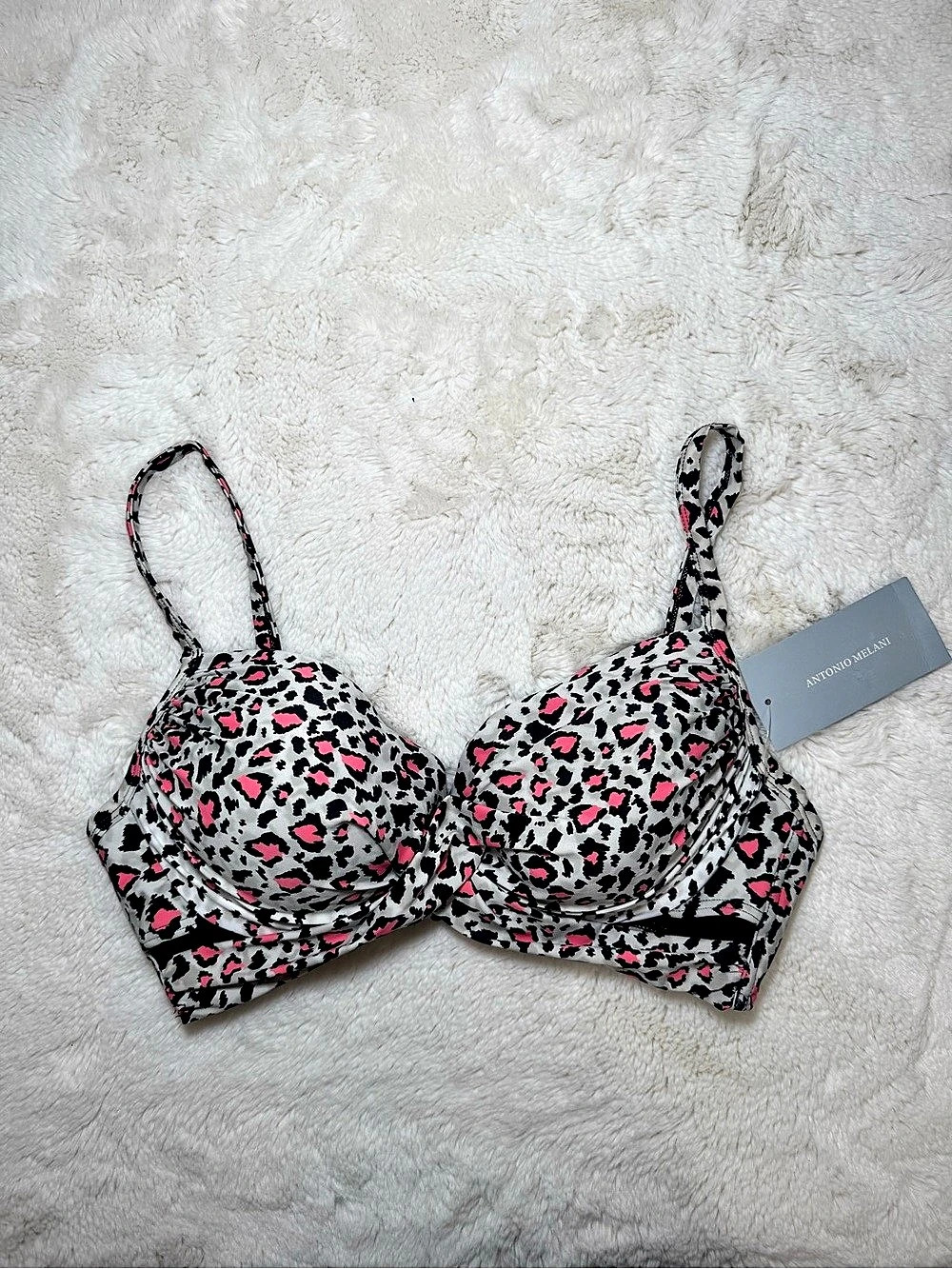 Antonio Melani Animal Print Swimsuit Top in Black & Pink Size 32/34 DD NWT